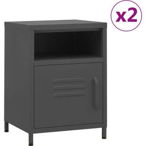 vidaXL Нощни шкафчета, 2 бр, антрацит, 35х35х51 см, стомана (3095220)