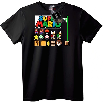 NOONEBRAND Тениска Super Mario Пиксел Арт - 4XL, White