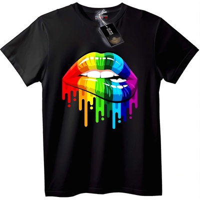 NOONEBRAND Тениска Дъга Устни Стичане - 4XL, Black