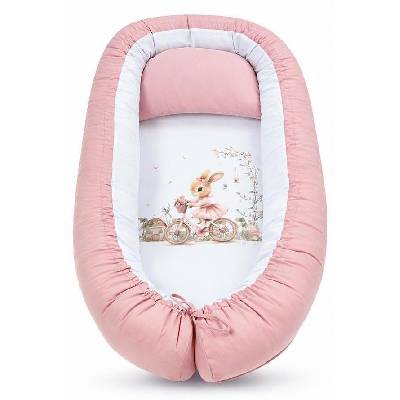 Бебешко гнездо 3 в 1 Bambino Casa - Rose Rabbit on Bicycle, розово (3985)
