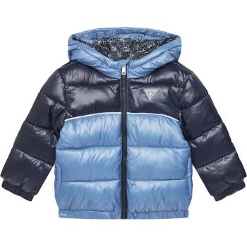 GUESS Двуцветно яке в светло и тъмно синьо за мини момче с несваляема качулка и лого Guess