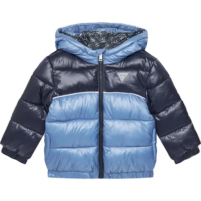 GUESS Двуцветно яке в светло и тъмно синьо за мини момче с несваляема качулка и лого Guess