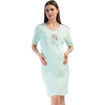 Светлозелена памучна нощница за кърмачки с щъркел