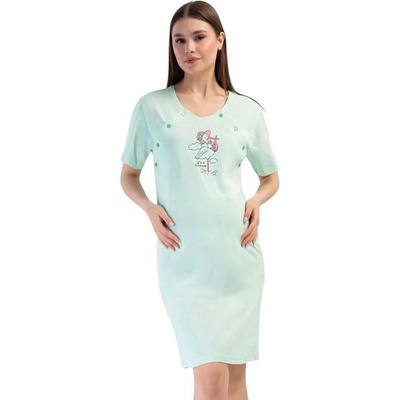 Светлозелена памучна нощница за кърмачки с щъркел