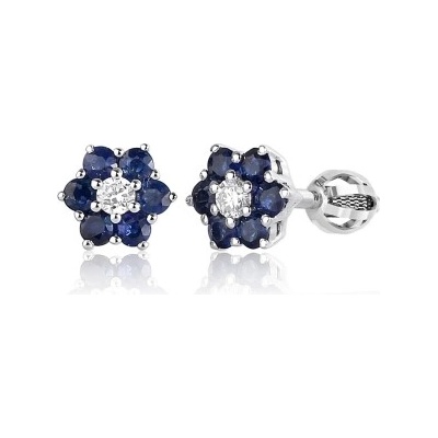 Gems, Peckové náušnice Florisia, bílé zlato s brilianty a safíry, 585-38-3-1101.1B00.0.00.HSI.602.05