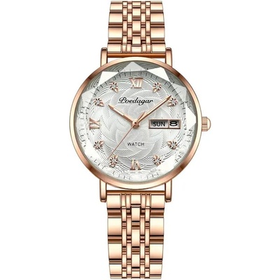 Poedagar Дамски часовник Poedagar CS1347, неръждаема стомана, злато, бял циферблат (CS1347)