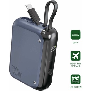 4smarts Външна батерия с вграден USB-C кабел и USB-C изход с технология за бързо зареждане - 4smarts Power Bank Pocket 10000 mAh 30W (син) (540698)