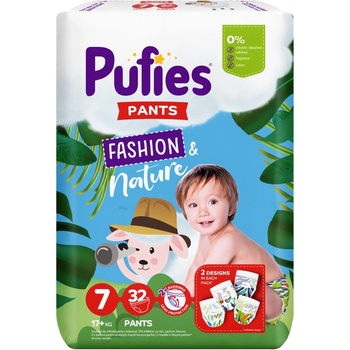 pufies Пелени гащи Pufies Fashion & Nature - Размер 7, 32 броя, 17+ kg, Maxi pack (54000147)