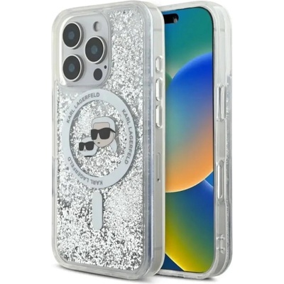 KARL LAGERFELD Калъф Karl Lagerfeld Liquid Glitter Karl & Choupette Head Magsafe за iPhone 16 Pro Max - прозрачен (3666339319151)