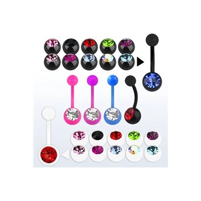 Piercingate piercing do pupíku s kuličkami PBK00188 bílá/čirý kamínek