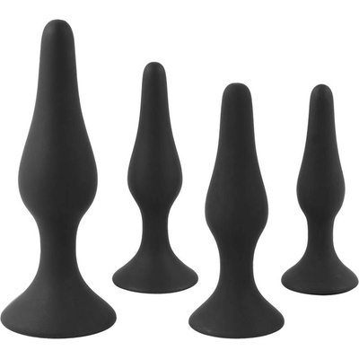 SuperLove Anal Trainer Kit Silicone Butt Plugs Black 4 Pack