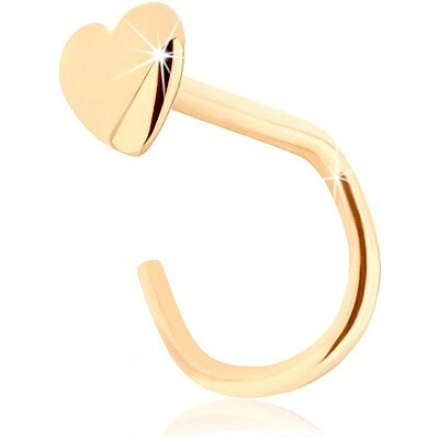 Šperky Eshop Piercing do nosu ve žlutém 14K zlatě, zahnutý malé ploché srdíčko S2GG96.20