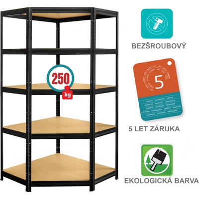 Kovona Rohový regál Futur 1800 x 900 x 450 mm 5 polic černý – Hledejceny.cz
