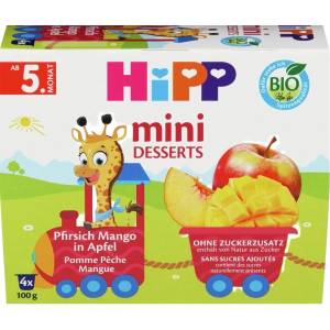 Hipp Био десерт Hipp - Праскови, манго, ябълка, 5м+, 4 х 100 g (5805) - baby