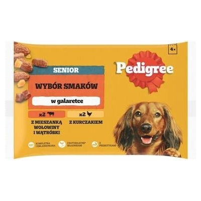 Pedigree Senior s mixem hovězího masa a játry s kuřetem v želé 4 x 100 g