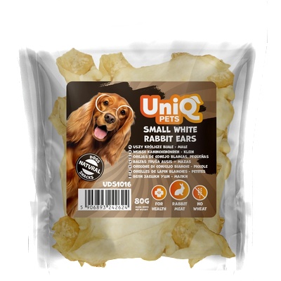 Uniq Pets Dog Snacks Rabbit Ears 80g - малки бели заешки уши за дъвчене
