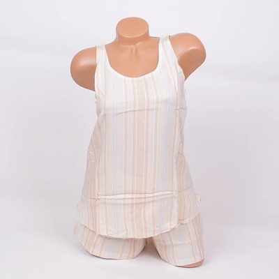 Лятна пижама в бежов цвят на цветно райе