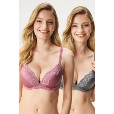 Dorina 2PACK Podprsenka Origins Shiny Micro Push-Up Plunge sivo-ružová