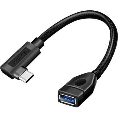 LogiLink Адаптер USB 3.2 Gen2 Type-C, C/M 90 USB-A/F, OTG, черен, 0, 2 м