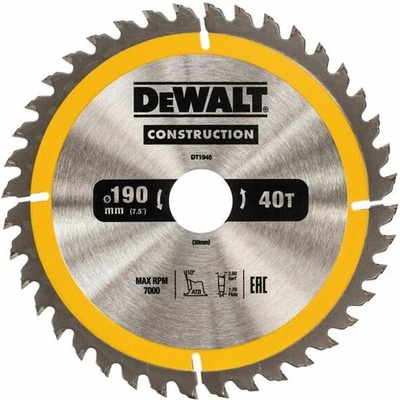 Циркулярен диск HM за рязане на дърво DeWALT DT1945 - ф 190х30х2.6 mm, z 40 (DT1945-QZ)