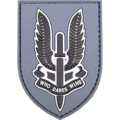Gumová nášivka 101 Inc znak SAS Who Dares Wins - sivá