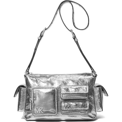 Michael Kors kožená kabelka Dakota medium stříbrná