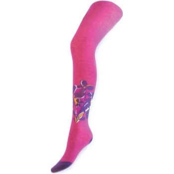 New Baby bavlnené pančucháče ružové s fialovými kvietkami Ružová