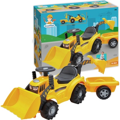Ecoiffier s prívesom Backhoe Ride on Maxi Abrick s bagrom a nakladačom 8 maxi kociek