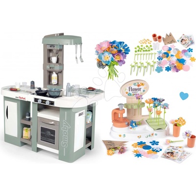 Smoby Set kuchynka elektronická s bublaním Tefal Studio Kitchen XL Bubble 360° a kvetinárstvo s vlastnou výrobou kvetín a náhradným materiálom