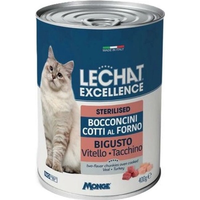 Monge Lechat Excellence Sterilised pečené kúsky v šťave s teľacím a morčacím mäsom 400 g