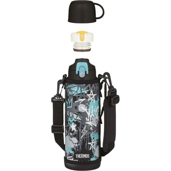 Thermos Active детски термос с 2 капачки в калъф, 1 л, черен (120080)