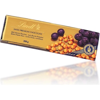 Lindt mliečna čokoláda s rozinkami a celými jadierkami lieskových orieškov 300 g