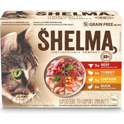 Shelma with turkey, duck, chicken and beef in sauce Box 12 x 85 g