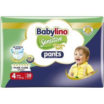 Babylino Пелени гащи Babylino - Sensitive, Cotton Soft, VP, размер 4, 7-13 kg, 38 броя (8901301)