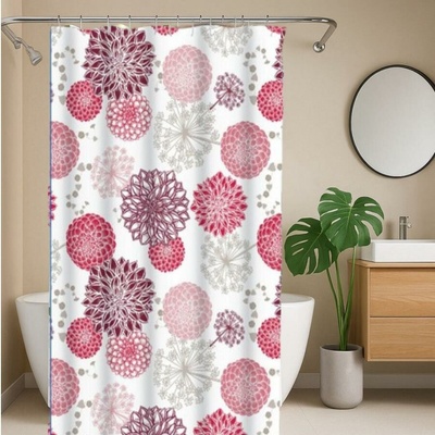 Kúpeľňový záves PVC ZPE2, rozmer 180x180cm, kvetinová koláž červená, IMPOL TRADE