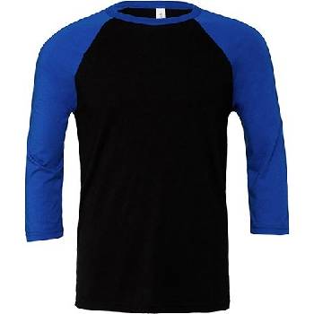 Bella+Canvas Baseballové triko se 3/4 kontrastními rukávy modrá královská CV3200 černá