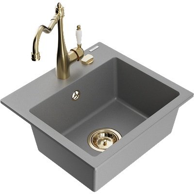 Mexen Milo мивка от гранит с една камера с кухненски смесител Carla, сив - 6505-71-670700-50 (6505-71-670700-50)