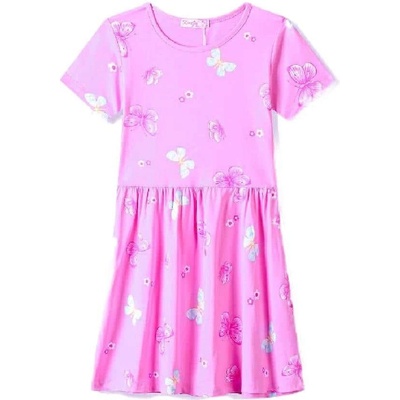 BAVLNĚNÉ DÍVČÍ ŠATY S MOTÝLKY KUGO NOVINKA Fialková – Zboží Dáma