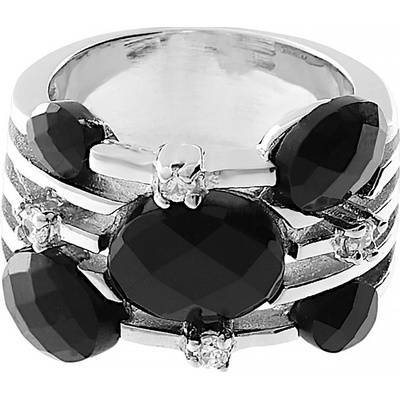 MPM Dámský ocelový nerezový prsten s černými zirkony 5331 stříbrné barvy