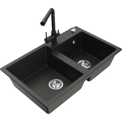 Mexen Tomas гранитна мивка с 2 камери с кухненски смесител Duero, черно/златно металик - 6516-75-671600-70 (6516-75-671600-70)