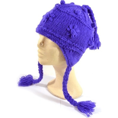 Sanu Babu čepice s ušima fialová ruční práce vlna podšívka free