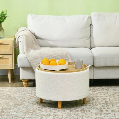 HOMCOM Otoman s úložným prostorem Ø56 x 42 cm | bílý