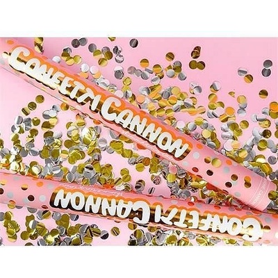 Vystreľovacie konfety zlaté a strieborné bodky 40 cm