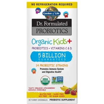 Garden of Life д-р Формулирани органични пробиотици за деца, ягода и банан, 30 дъвчащи таблетки