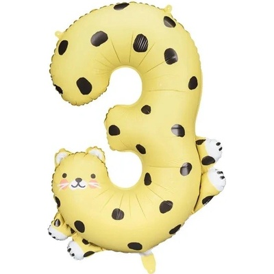 PartyDeco Fóliový balónek Číslo 3 gepard 68x98 cm