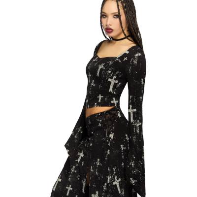 KILLSTAR дамска блуза с дълъг ръкав (топ) KILLSTAR - Tenebris Chapel - Black/Grey - KSRA014369