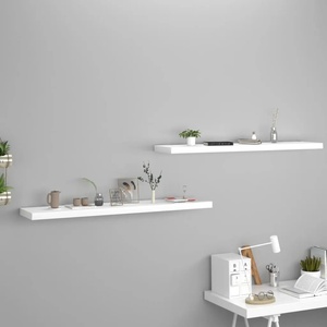 vidaXL Окачени стенни рафтове, 2 бр, бели, 120x23, 5x3, 8 см, МДФ (323821)