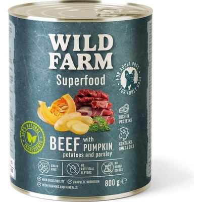 Wild Farm Superfood hovädzie mäso s tekvicou zemiakmi a petržlenovou vňaťou 800 g
