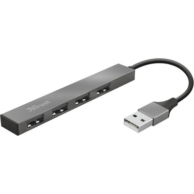 Trust USB Хъб Trust 23786, 4 порта, от USB Type-A към 4x USB 2.0 Type-A, 480 Mbit/s, сив (23786)
