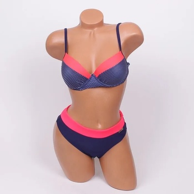 Тъмносин бански с ленти в розов неон - чашка c